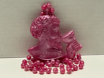 Krewe Of Bacchus Mardi Gras Man Drinking From Chalice W/ Pink Beads Necklace
