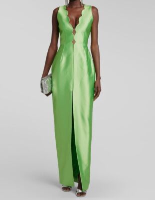 $2548 Rasario Women's Green Cutout Scallop-Trimmed Satin Maxi Gown Dress  Size 42 | eBay