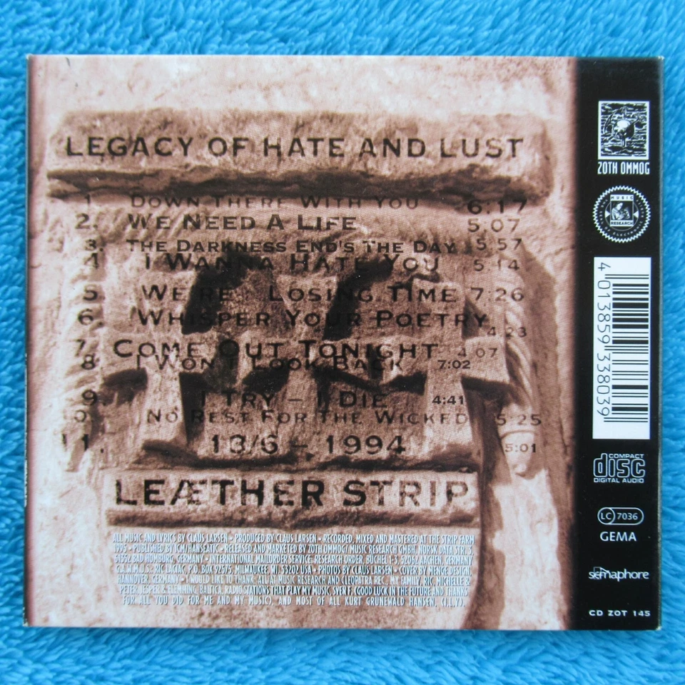Leæther Leaether Leather Strip – Legacy Of Hate And Lust CD 1995 Zoth Ommog - Bild 2 von 4
