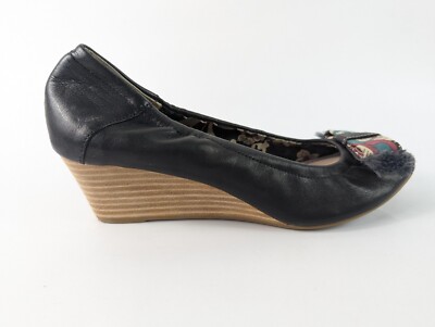 Staccato Black Leather Wedge Slip On Shoes Uk Eu 40 UK