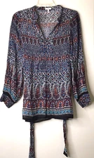 JOIE Size XS Long Sleeve Silk Bohemian Blouse Top Blue Paisley