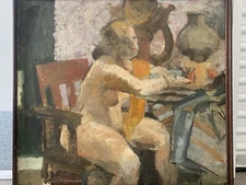 🔥 Fine Vintage Modern Figural Woman Abstract Oil Painting, Robert SADLER 1950s