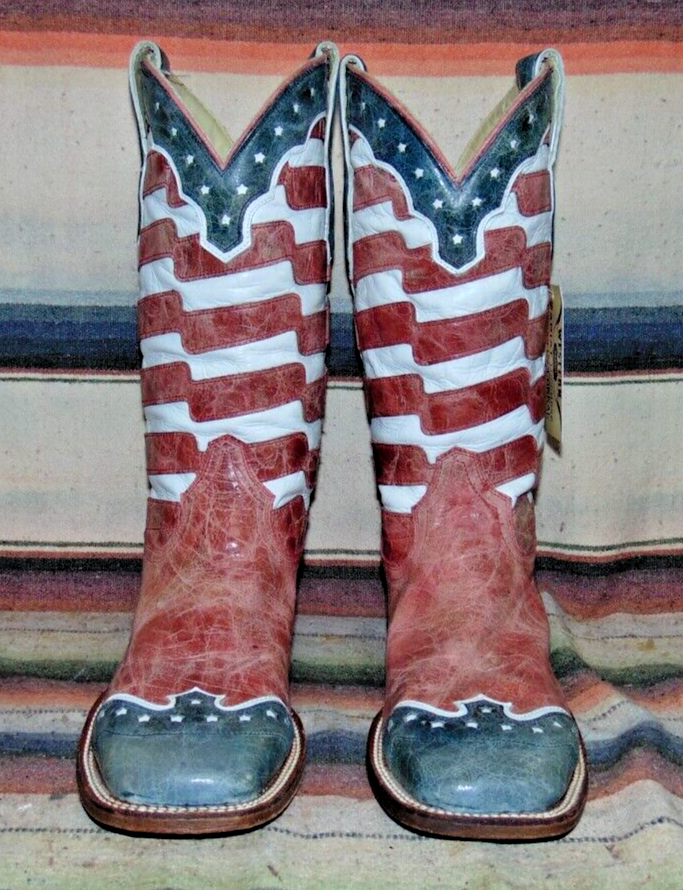 Mens Corral Vintage Red White Blue Flag Leather Cowboy Boots M