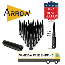 20x 4.5" Tall Black M12x1.5 Spike Lug Nuts and Key Fit Chrysler Dodge