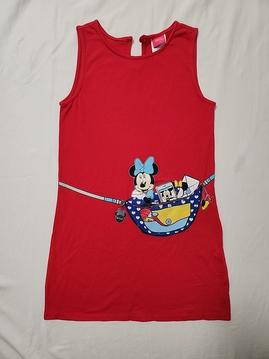 DISNEY Minnie Mouse Red Girls 10/12 Pocket Jersey Knit Tank Top Dress