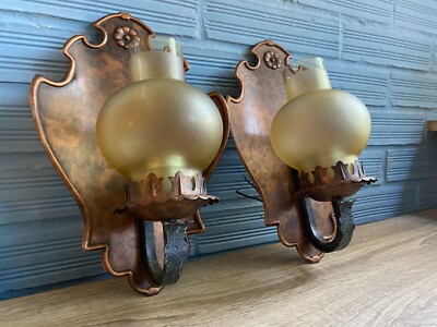 Vintage Pair of Kaiser Sconce Lamp Atomic Design Light Mid Century Wall Glass