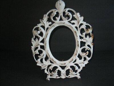 METAL PICTURE FRAME DRESSER VANITY STANDING OVAL,FILIGREE ORNATE SHABBY CHIC