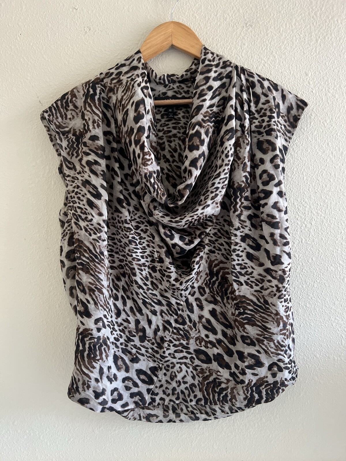 Robert Rodriguez Animal Print Cowl Neck Pleated Top Size XS Oversized Elegant