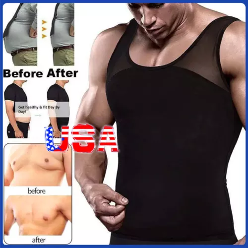 Camisa de compresión torácica ginecomastia para ocultar hombre boobs moobs moldeador hombres adelgazamiento - Imagen 1 de 27