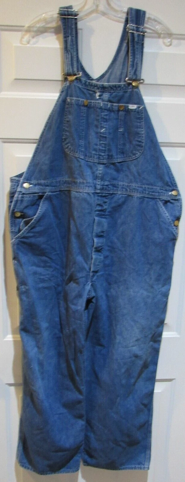 Vintage LEE USA made Bib Overalls denim men's size 44 x 29 button fly