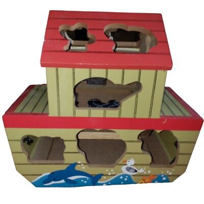 Melissa And Doug Noahs Ark Wooden Playset Shape Matching 20 Figures NOT COMPLETE