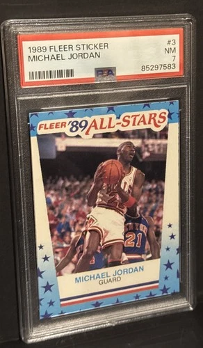 PSA 7 BASKETBALL CARD 1989 FLEER STICKER MICHAEL JORDAN ALL- STARS HOF #3 BULLS