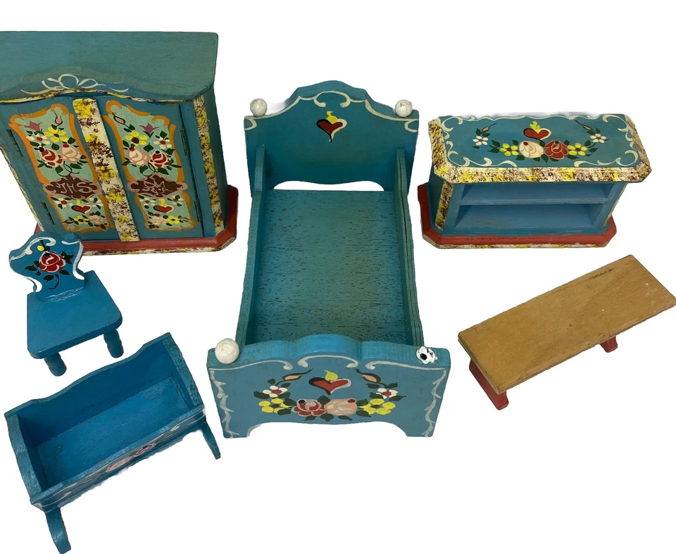 Cuna cama muebles casa muñecas Dora Kuhn con Alemania vintage *para reparación* dañada* Foto 2 de 4