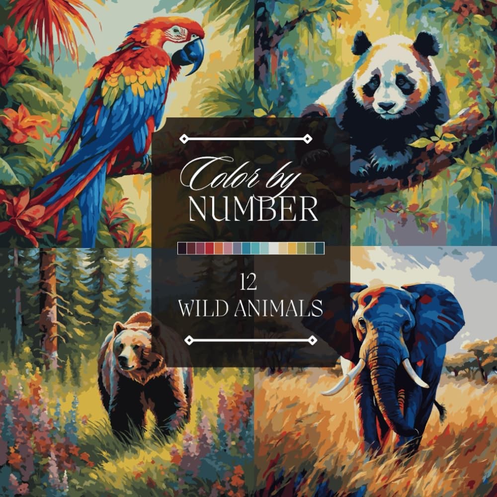 Color by Number Adult Coloring Book: Featuring Wild Animals Like Parrots, Koala