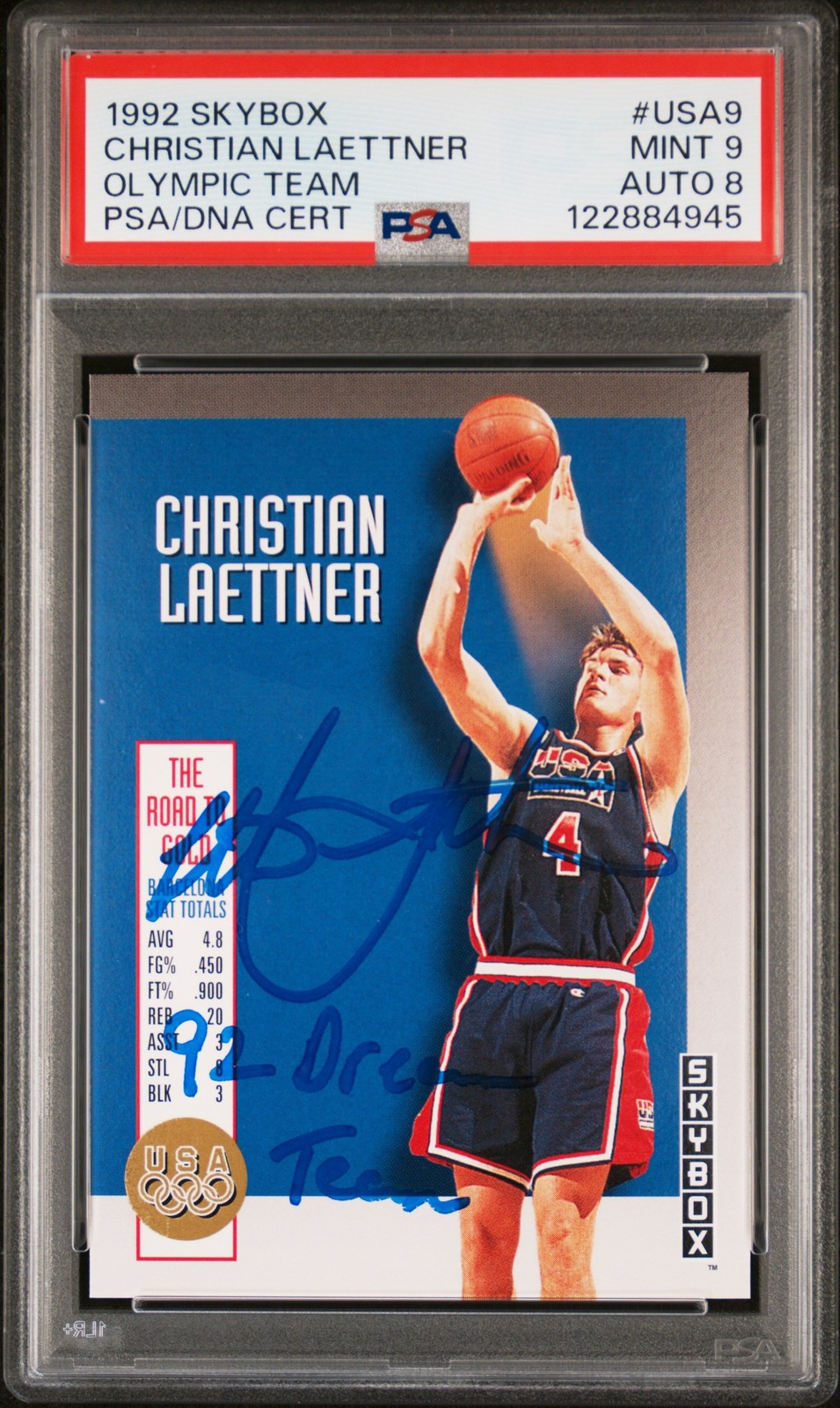 1992 SKYBOX OLYMPIC TEAM #USA9 CHRISTIAN LAETTNER PSA 9 AUTO 8