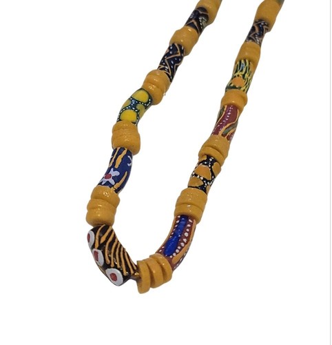 African Necklace Krobo Queen Trade Beads Powdered Hand Painted Millefiori 32" - Picture 6 of 9