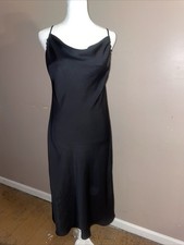 Zara Black Maxi Slip Dress Satin Droop Neck Sleeveless Spaghetti Strap Sz S