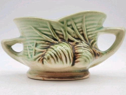 VTG McCoy OPEN SUGAR BOWL gloss GREEN PINE CONE pattern Grannycore Decore