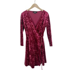Lulus Crushed Velvet Wrap Mini Dress in Burgundy Red Size Small