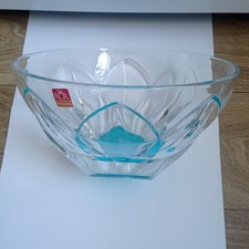 RCR Italy Heavy Water Lily Pattern Glass Bowl, Shimmer Blue, 24cm