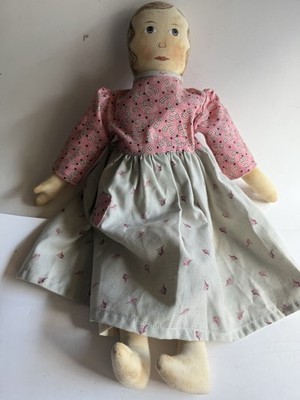 Vtg 20th C Handmade Cloth Folk Art Rag Doll Repro Signed 18-19 t Clean