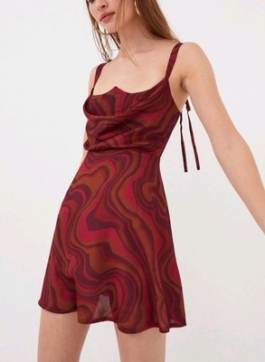 For Love & Lemons Dress Eleanor Red Swirl Print  Sleeveless Mini Size M NEW
