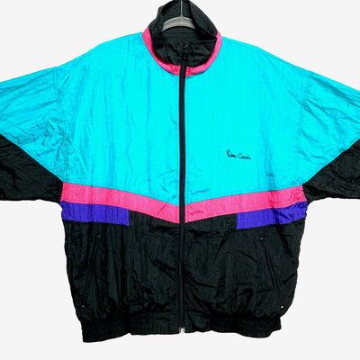 Vintage Pierre Cardin Track Jacket Mens Teal Black Running Nylon Windbreaker