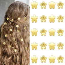 20Pcs Small Flower Hair Clips for Women Girls, Gold Cute Mini Tiny Flower Cla...