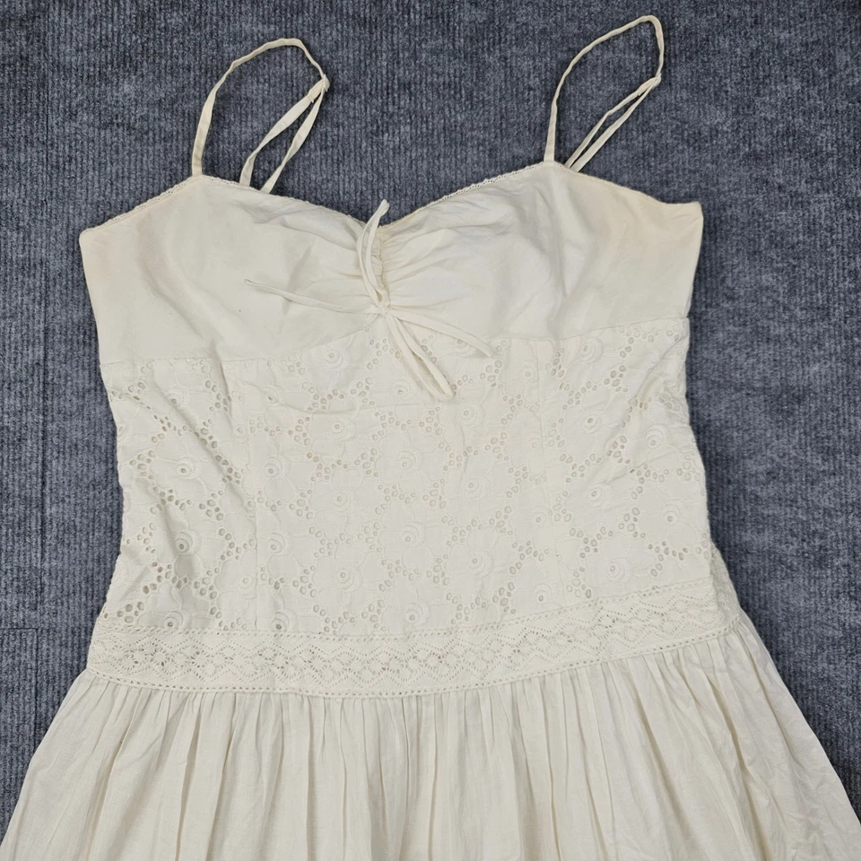 Vestido Laundry Shelli Segal Mujer 10 Crema Ojales Algodón Solero Boho De Colección Foto 4 de 4