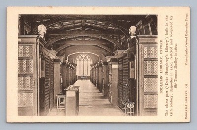 Antique United Kingdom Postcard OXFORD Bodleian Library Duke Humphrey