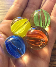 4 VNG Large 8 Vein Cat's Eye Marble 1" orange/yellow/green/blue colors Excellent