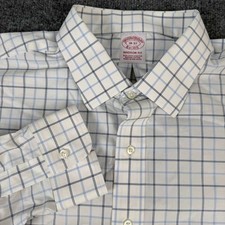 Brooks Brothers Madison Fit Mens Shirt 18-37 Supima Cotton Stretch White Blue