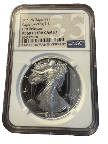 2021-W American Silver Eagle, Eagle Landing T-2 NGC PF69 Ultra Cameo 1st Release