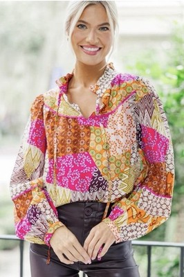 Fate Just Think About It Patchwork Top Size Medium NWT