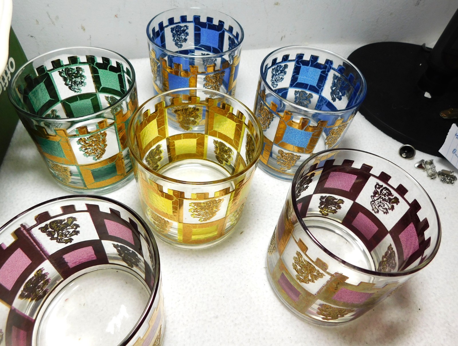 Set of 6 West Virginia Glass Henry the 8th Lion Rampart Rocks / Low Ball Glasses