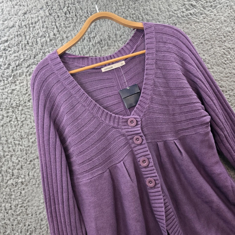 Nuevo cárdigan Urbane para mujer talla 16 púrpura tejido manga larga cuello redondo Foto 3 de 4