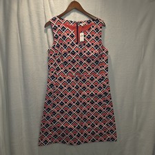 NWT GAP Dress 14 Pink Blue White Geometric Lined Sheath Sleeveless Dress Midi