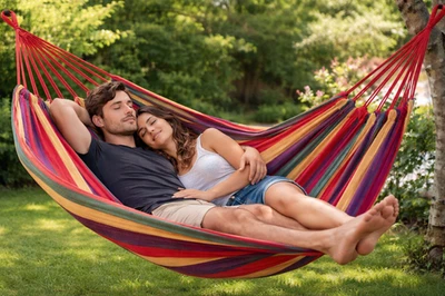 Canvas Hängematte 1 - 2 Personen Schwerlast 102" x 31" Camping Hinterhof Terrasse Schaukel - Bild 1 von 4