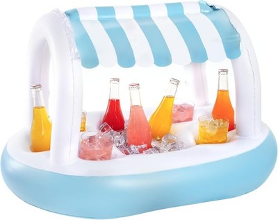 PoolCandy Inflatable Floating Buffet Bar with Canopy - Blue & White Cabana G187