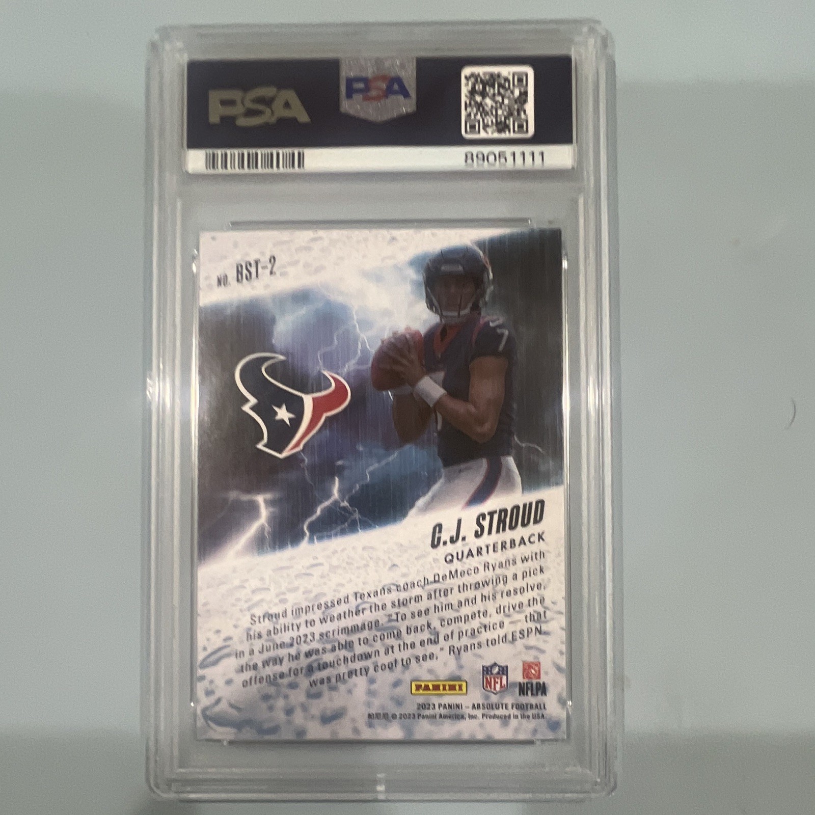 Panini 2023 Absolute By Storm C.J. Stroud RC #BST-2 Houston Texans PSA 9 view 2