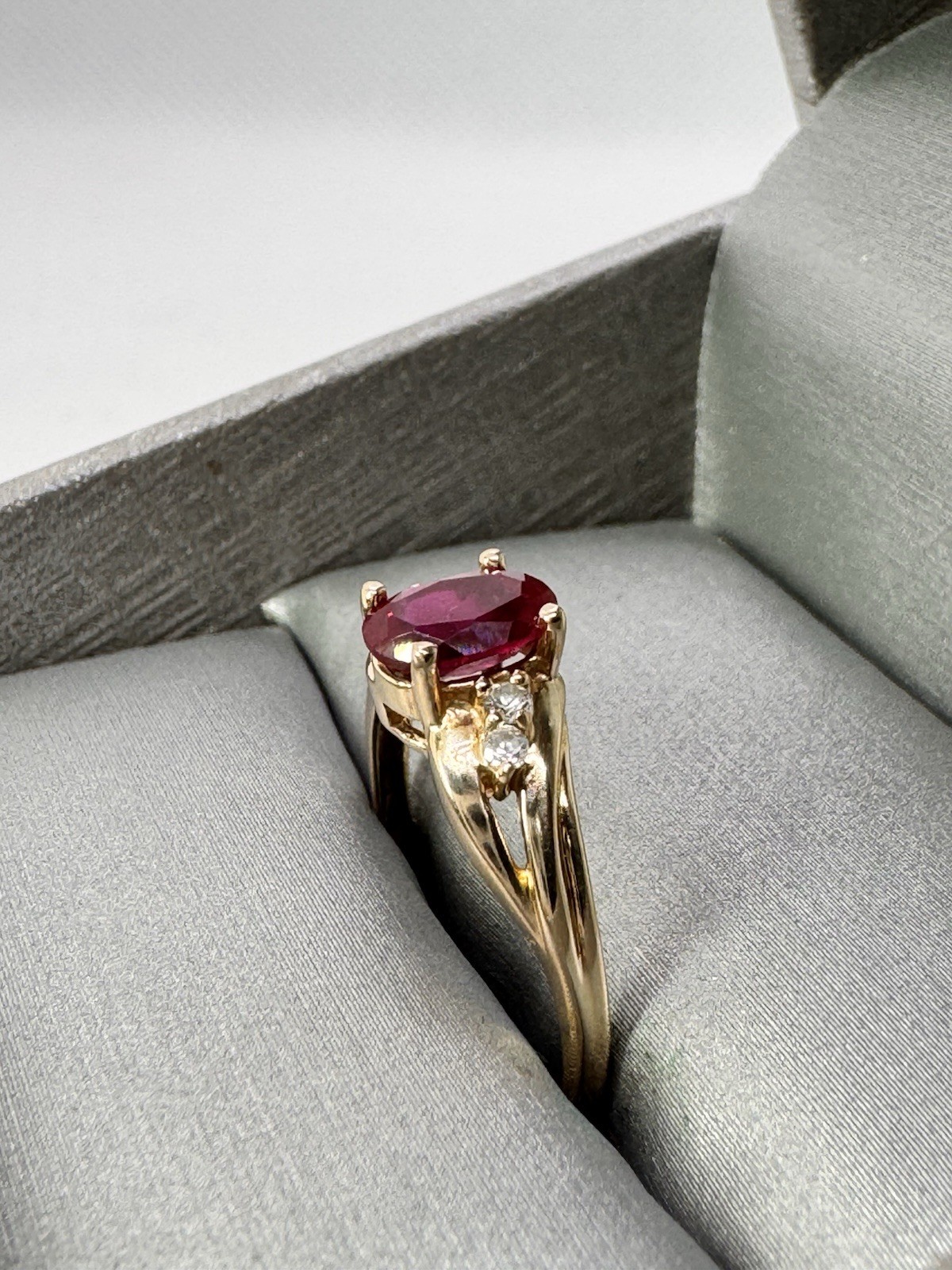 10K Solid Gold Ring Lab Created Ruby w/ Diamond A… - image 3