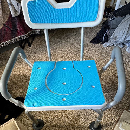 Padded Shower/Bath Chair w/ Armrests, Drainage Holes, Blue/White/Gray. W/ shoes