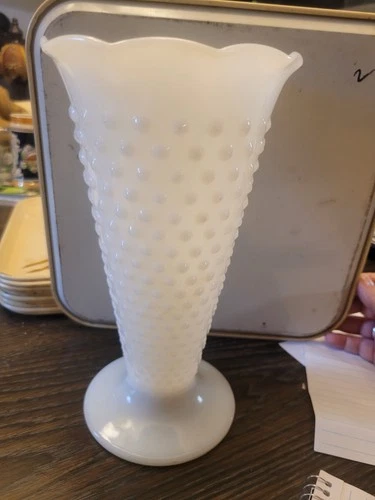 Vintage White Milk Glass Hobnail Vase Perfect For a Large Bouquet