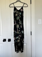 Old Navy XS Petite black linen tropical jungle print strappy sundress