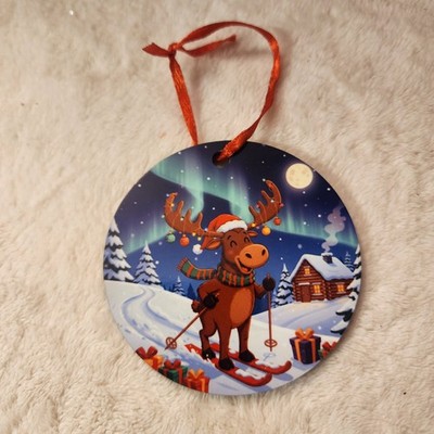 NEW Handcrafted Sublimated 3 1/4 Round Christmas Ornament ''Snowbert the Moose''