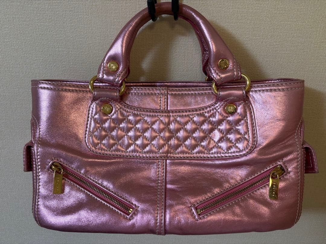 CELINE Hand Bag Tote Purse Boogie Leather metallic pink Authentic