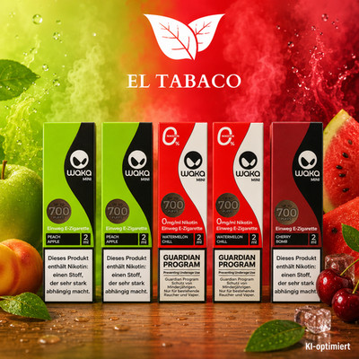 Waka Mini E Zig Vape Mix 2x Peach Apple Watermelon Chill 1x Cherry Bomb 700 Züge