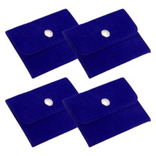4Pcs 4x3 Inch Jewelry Pouches Velvet with Snap Button Blue