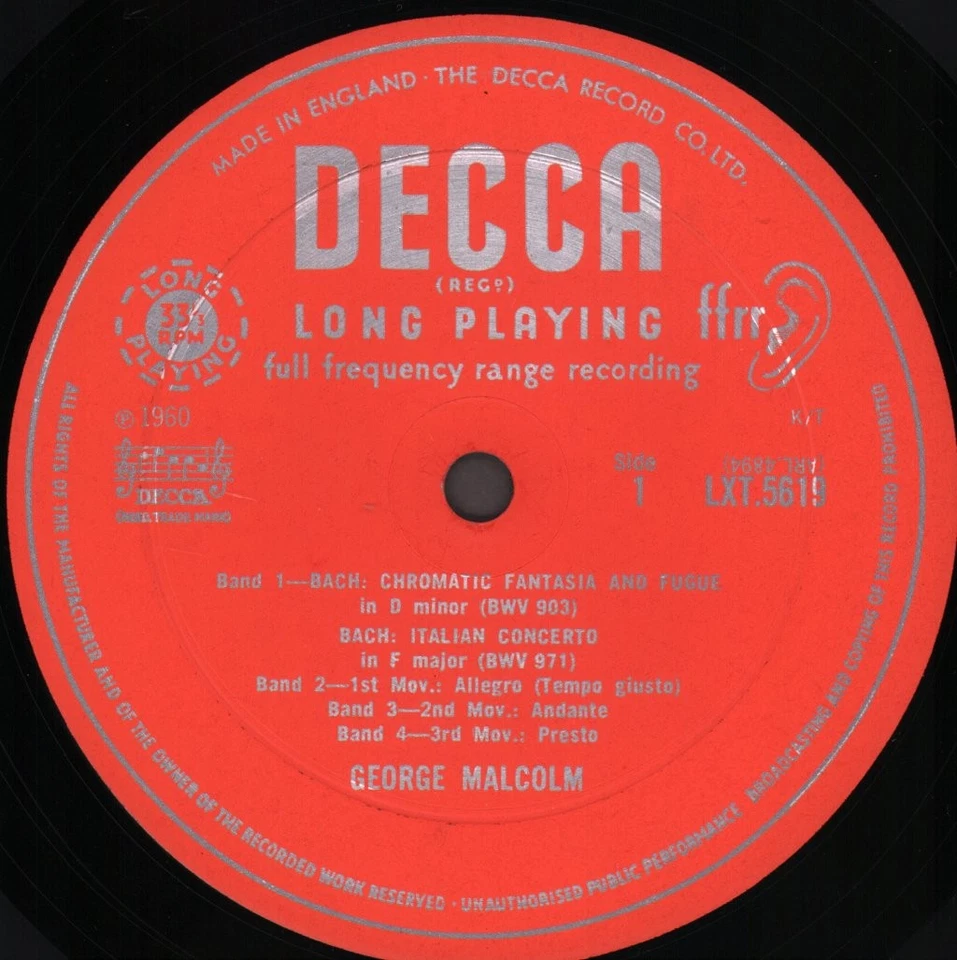 LXT5619 George Malcolm Bach - Récital De Clavecin LP Vinyle UK Decca Mono - Photo 4/4