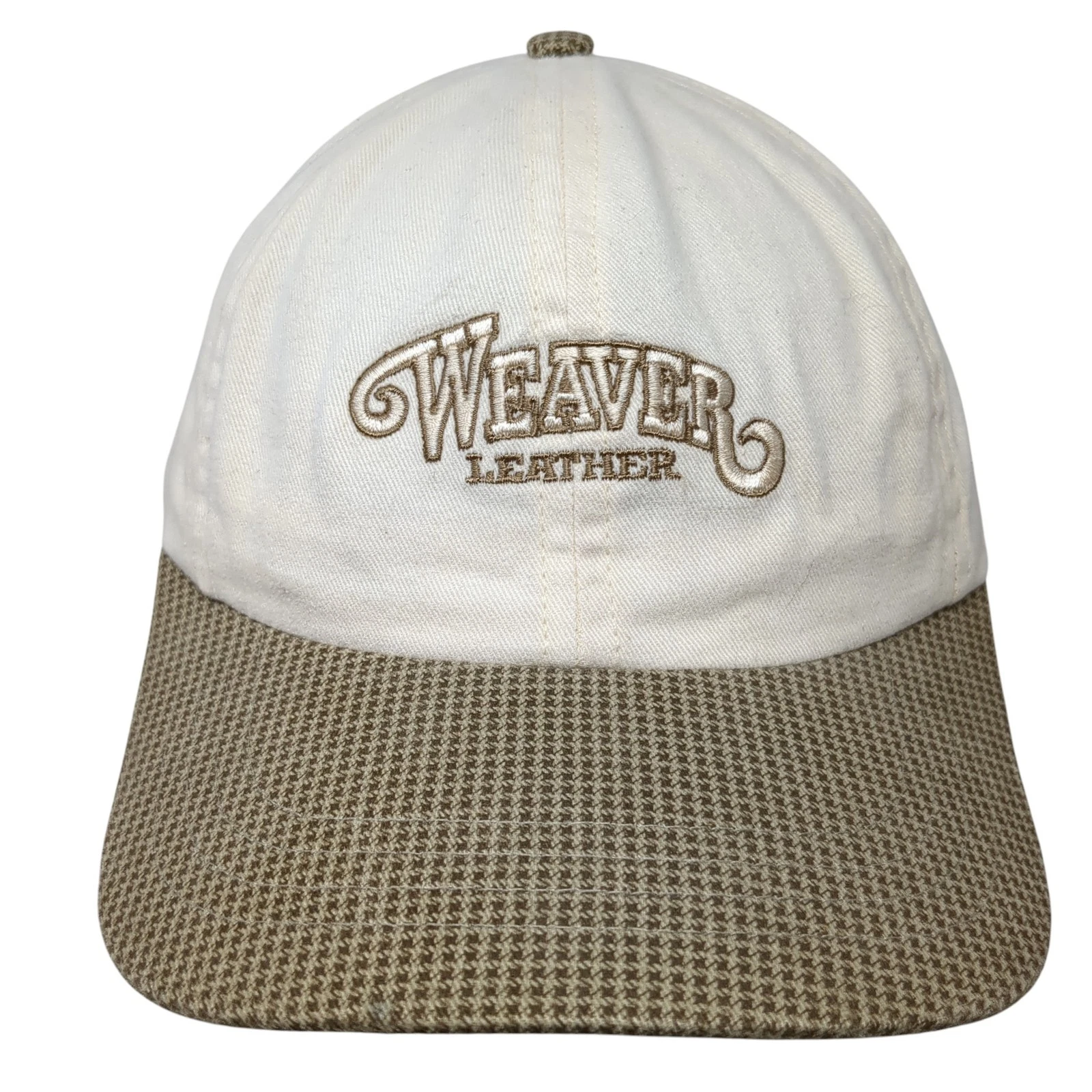 Weaver Leather Strapback Hat Beige One Size Embroidered Houndstooth